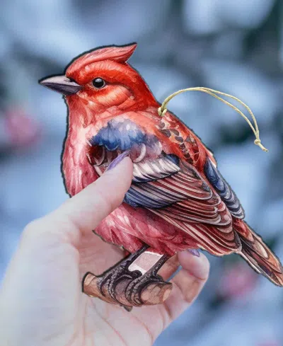 Designocracy Red Forest Bird Christmas Wooden Ornament In Multi