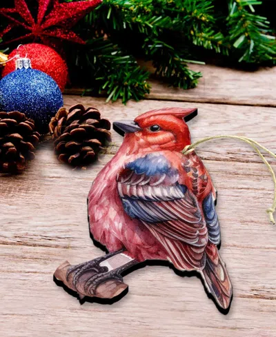 Designocracy Red Forest Bird Christmas Wooden Ornament In Multi