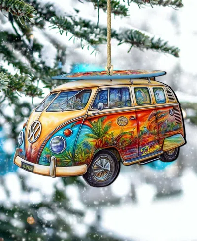 Designocracy Hippie Van Christmas Wooden Ornament In Multi