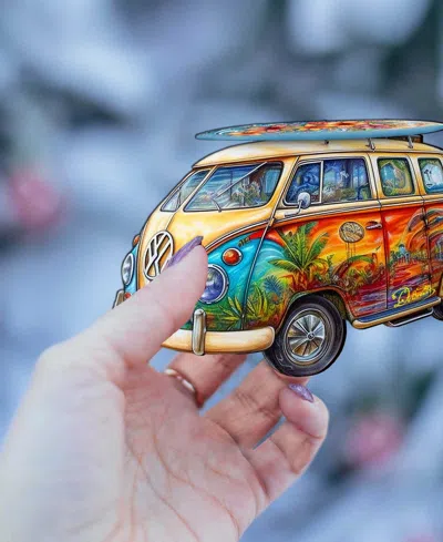 Designocracy Hippie Van Christmas Wooden Ornament In Multi