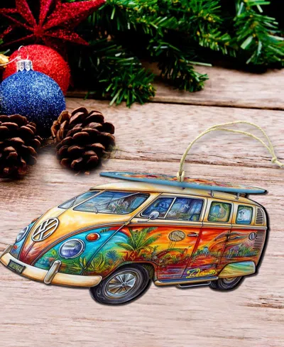 Designocracy Hippie Van Christmas Wooden Ornament In Multi