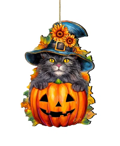 Designocracy Black Cat Christmas Wooden Ornament In Multi