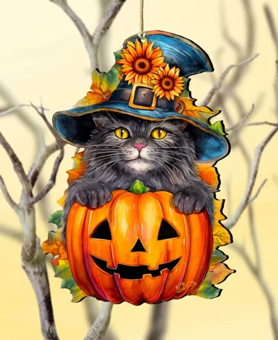 Designocracy Black Cat Christmas Wooden Ornament In Multi