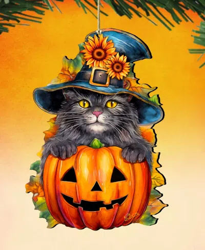 Designocracy Black Cat Christmas Wooden Ornament In Multi