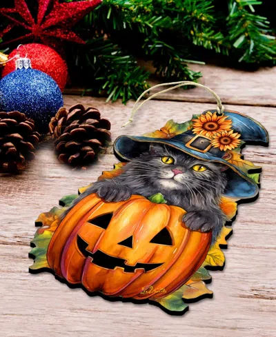 Designocracy Black Cat Christmas Wooden Ornament In Multi