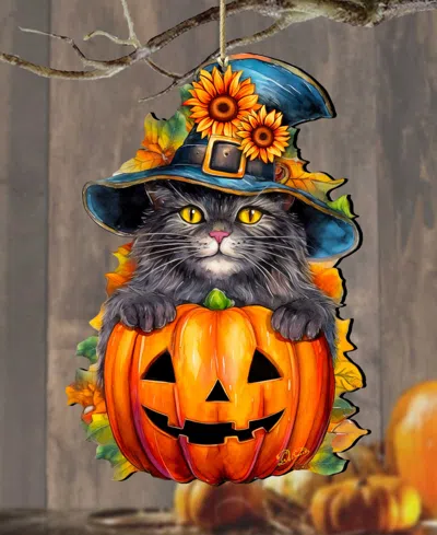 Designocracy Black Cat Christmas Wooden Ornament In Multi