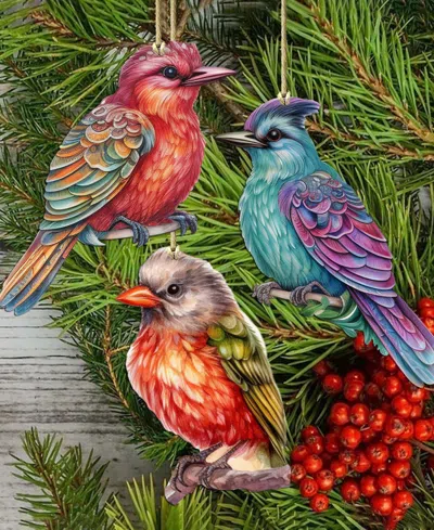 Designocracy Colorful Birds Holiday Ornaments, Set Of 3 In Multi