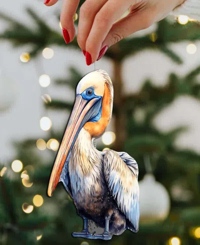Designocracy Pelicans Christmas Wooden Ornaments, Set Of 3 In Multi