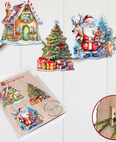 Designocracy Christmas Is Here Clip-on Ornaments, Set Of 3 In Multi