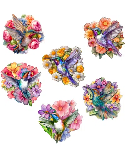 Designocracy Hummingbirds Wood Clip-on Ornaments, Set Of 6 In Multi