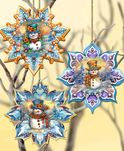 Designocracy Happy Snowman Snowflake Ornaments, Set 3 In Multi