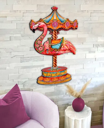 Designocracy Pink Flamingo Carousel Holiday Door Decor In Multi