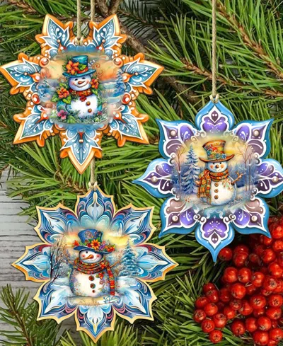 Designocracy Happy Snowman Snowflake Ornaments, Set 3 In Multi