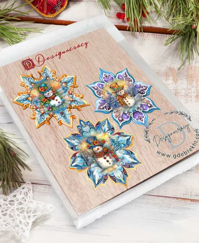 Designocracy Happy Snowman Snowflake Ornaments, Set 3 In Multi