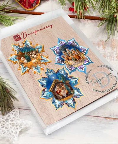 Designocracy Nativity Snowflake Wood Ornaments, Set Of 3 In Multi