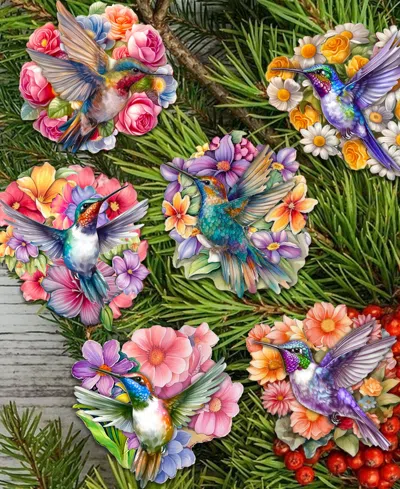 Designocracy Hummingbirds Wood Clip-on Ornaments, Set Of 6 In Multi