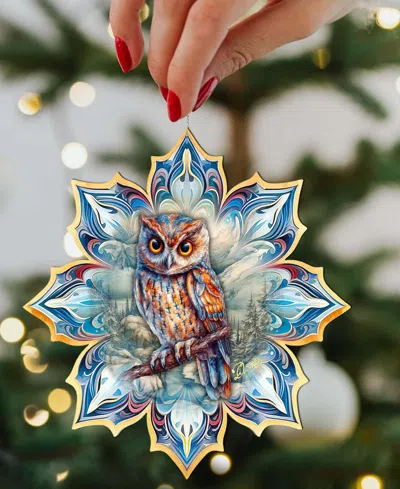 Designocracy Great Horned Owl Snowflake Ornament In Multi