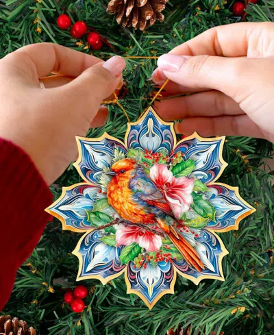 Designocracy Forest Bird Snowflake Wooden Ornament In Multi