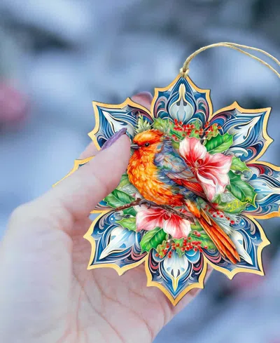 Designocracy Forest Bird Snowflake Wooden Ornament In Multi