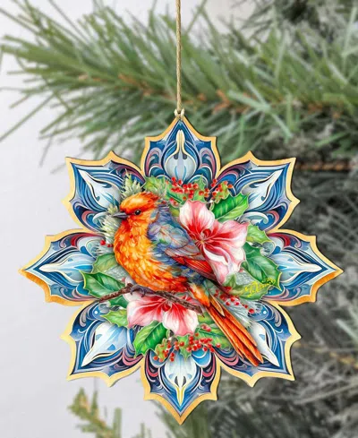 Designocracy Forest Bird Snowflake Wooden Ornament In Multi