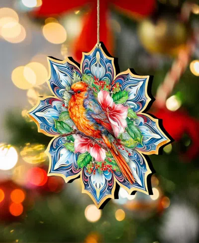 Designocracy Forest Bird Snowflake Wooden Ornament In Multi