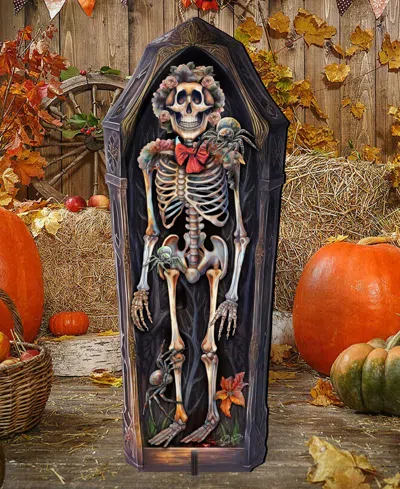 Designocracy Skeleton Coffin Outdoor Decor In Multi