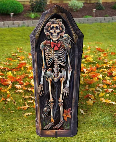 Designocracy Skeleton Coffin Outdoor Decor In Multi
