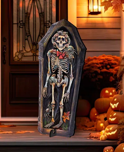 Designocracy Skeleton Coffin Outdoor Decor In Multi