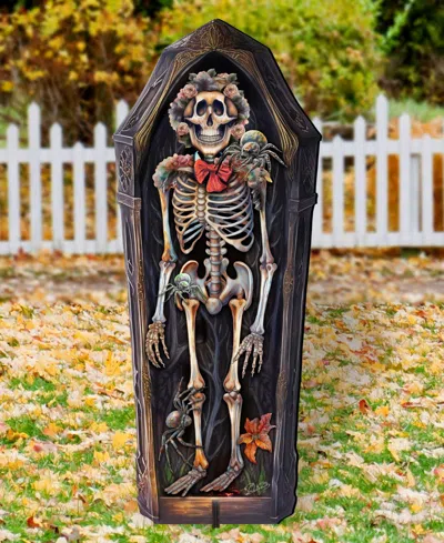 Designocracy Skeleton Coffin Outdoor Decor In Multi