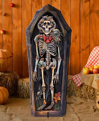 Designocracy Skeleton Coffin Outdoor Decor In Multi