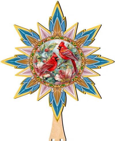 Designocracy Christmas Cardinals Wooden Tree Topper In Multi