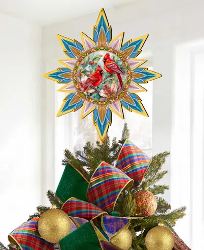 Designocracy Christmas Cardinals Wooden Tree Topper In Multi