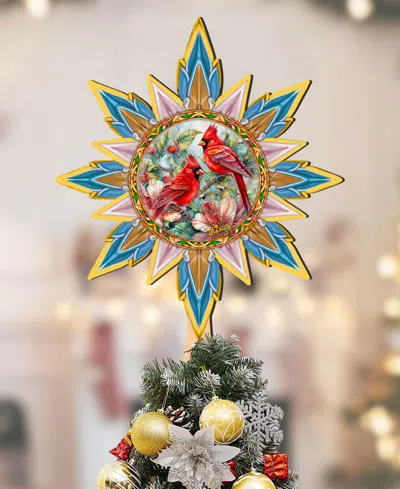Designocracy Christmas Cardinals Wooden Tree Topper In Multi