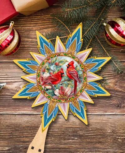 Designocracy Christmas Cardinals Wooden Tree Topper In Multi