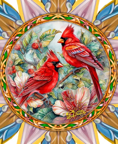 Designocracy Christmas Cardinals Wooden Tree Topper In Multi