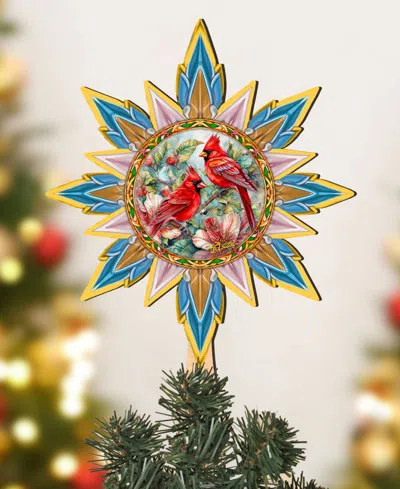 Designocracy Christmas Cardinals Wooden Tree Topper In Multi