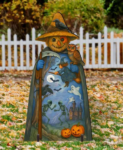 Designocracy Halloween Scarecrow Outdoor Yard Decor In Blue