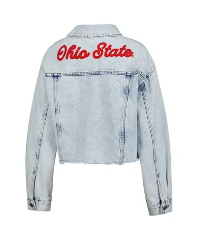 Hype And Vice Women's Denim Ohio State Buckeyes Lightwash Cropped Button-up Jean Jacket In Blue