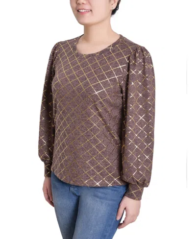 Ny Collection Women's Bishop Sleeve Pullover Top In Animal Print