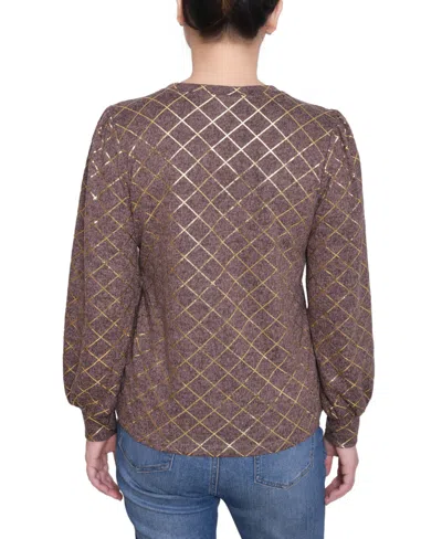 Ny Collection Women's Bishop Sleeve Pullover Top In Animal Print