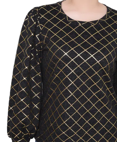 Ny Collection Petite Bishop Sleeve Pullover Top In Multi