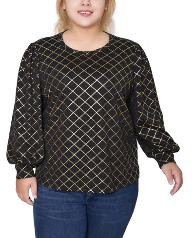 Ny Collection Plus Size Bishop Sleeve Pullover Top In Animal Print