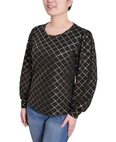 Ny Collection Petite Bishop Sleeve Pullover Top In Multi