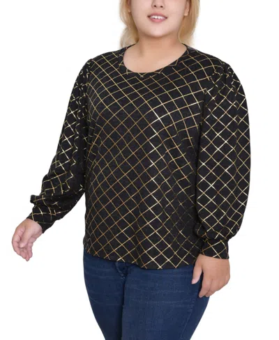 Ny Collection Plus Size Bishop Sleeve Pullover Top In Animal Print