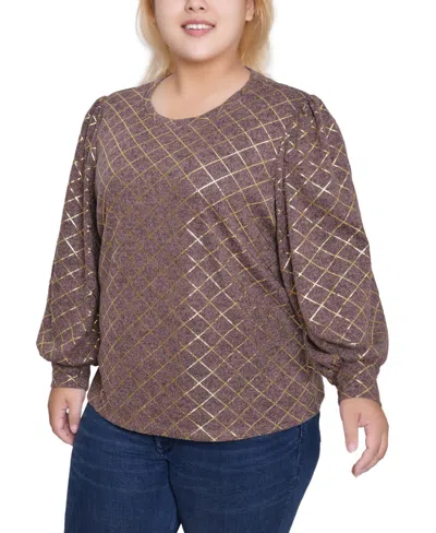 Ny Collection Women's Bishop Sleeve Pullover Top In Animal Print