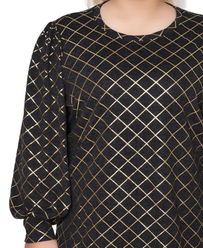 Ny Collection Plus Size Bishop Sleeve Pullover Top In Animal Print
