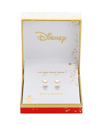 Disney Cubic Zirconia Minnie Mouse Earring (0.01 Ct. T.w. / 0.43 Ct. T.w.) In 14k Gold Flash Plated Set 3 P In Silver