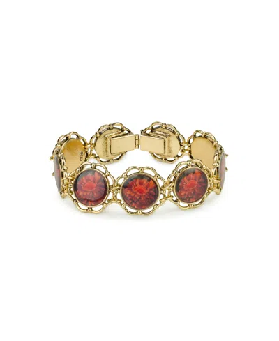 Patricia Nash Acrylic Ruby European Floral Tapestry Antique-like Gold-tone Box Clasp Link Bracelet In Gold