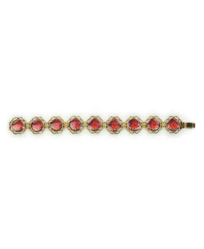 Patricia Nash Acrylic Ruby European Floral Tapestry Antique-like Gold-tone Box Clasp Link Bracelet In Gold