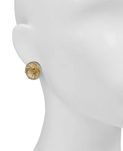 Patricia Nash Resin Stone Matte Gold-tone And Rhodium Button Post Earrings In Gold